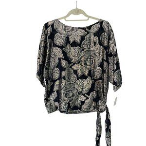 NWT Teddi Of California Metallic Blouse Side Tie Top Womens Size Medium Vintage